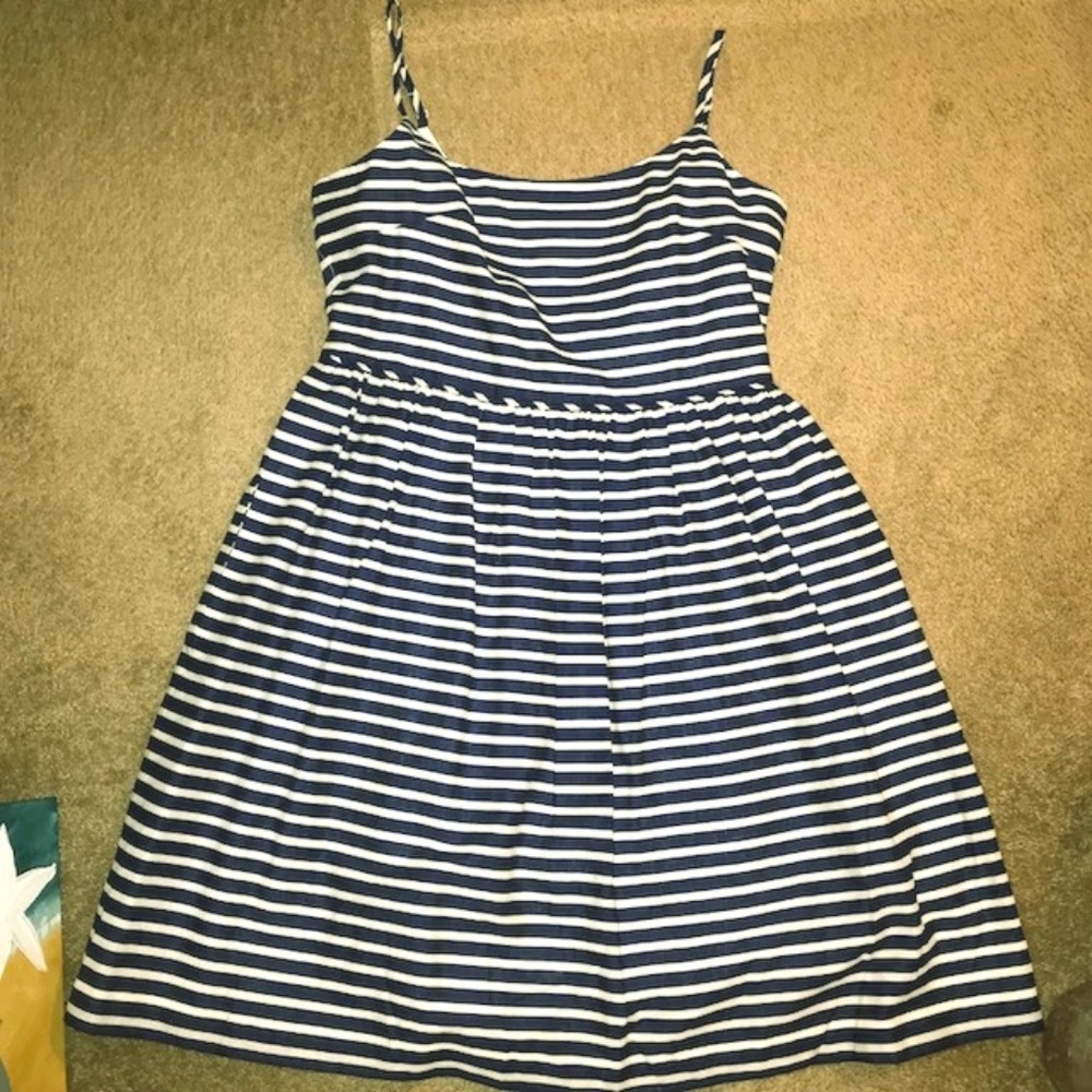 J. Crew blue striped linen sundress with POCKETS!